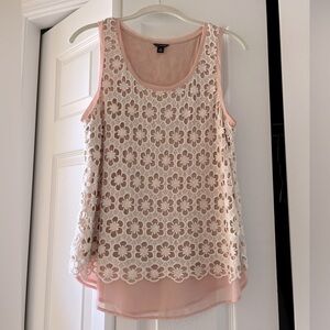 Ann Taylor Women’s Crochet Tank, Pink and Cream, Size Medium